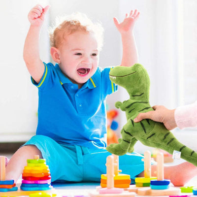 Peluche-dinosaure-amusante-verte-raye